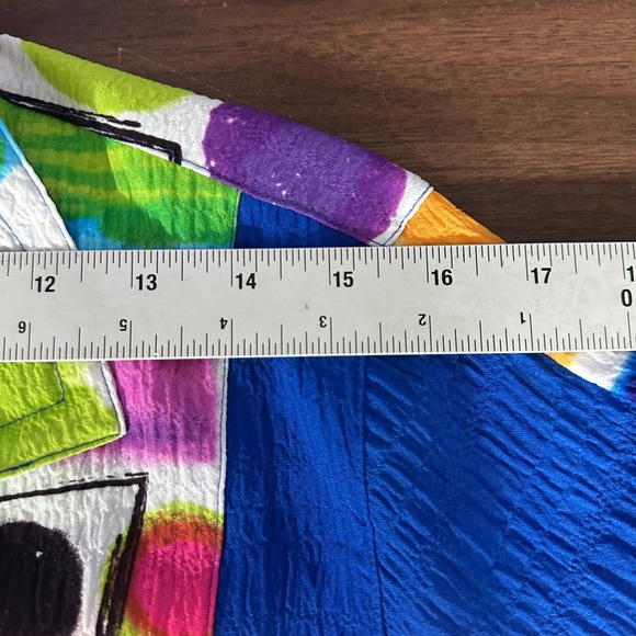 Ali Miles Tunic Top Womens PL Art  Stretch Watercolor 3/4 Sleeve Button Up - Picture 9 of 10